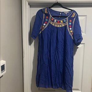 JODIFL Blue Dress with Colorful Embroidery